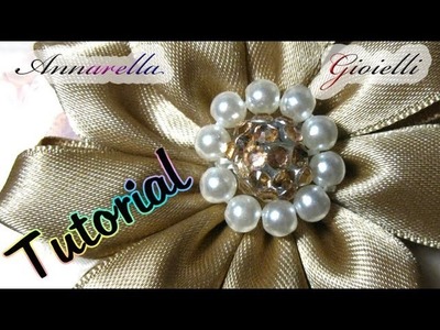 Tutorial | Fiore centrale con perle per kanzashi | beads flower