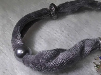 Shiny Beads.  and more - 1.4 - Gray velvet bracelet
