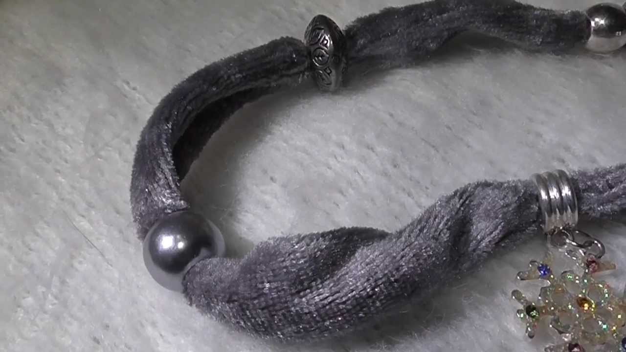 Shiny Beads.  and more - 1.4 - Gray velvet bracelet