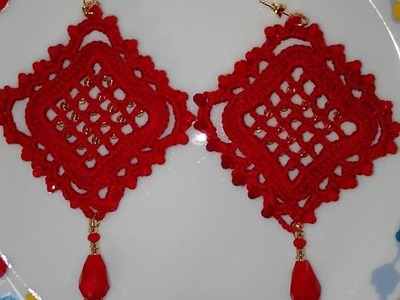 Orecchini uncinetto Rossi" ROMBOIDALI"-Crochet Red "DIAMOND"earrings