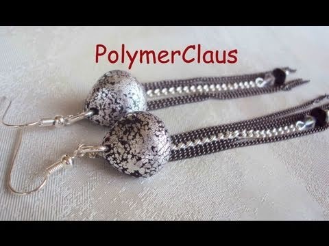 Orecchini con perle a goccia e foglia argentata (polymer clay tutorial)