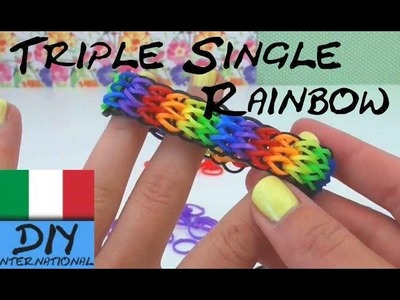 Come fare i braccialetti con gli elastici con la forchetta - TRIPLO SINGOLO Rainbow Loom en Italiano