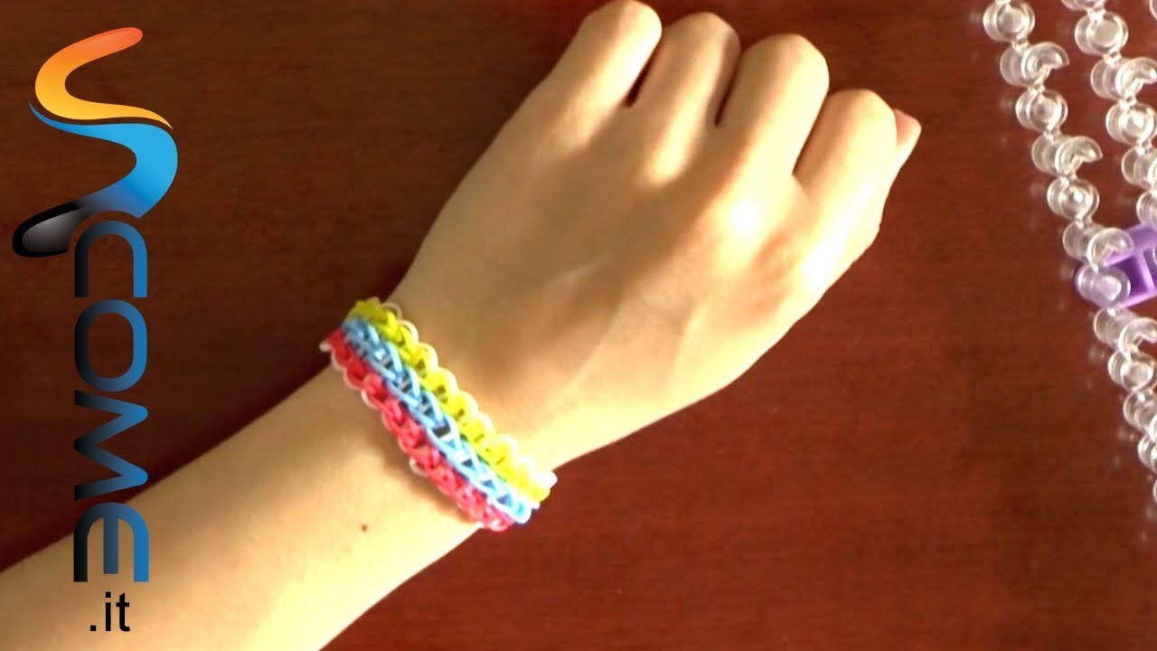 Come fare braccialetti elastici tripli con Rainbow loom