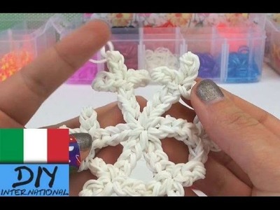 Fiocco di neve Rainbow Loom charm Tutorial Italiano - how to make a loom bands snowflake