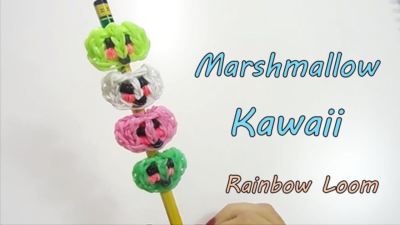♥ MARSHMALLOW  KAWAII Topper per Matite.Penne Con Elastici  Rainbow Loom  Tutorial  ! ♥