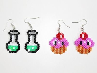 Due paia di Orecchini : Pozione e Cupcake con Hama Beads.Earrings Perler Beads Tutorial