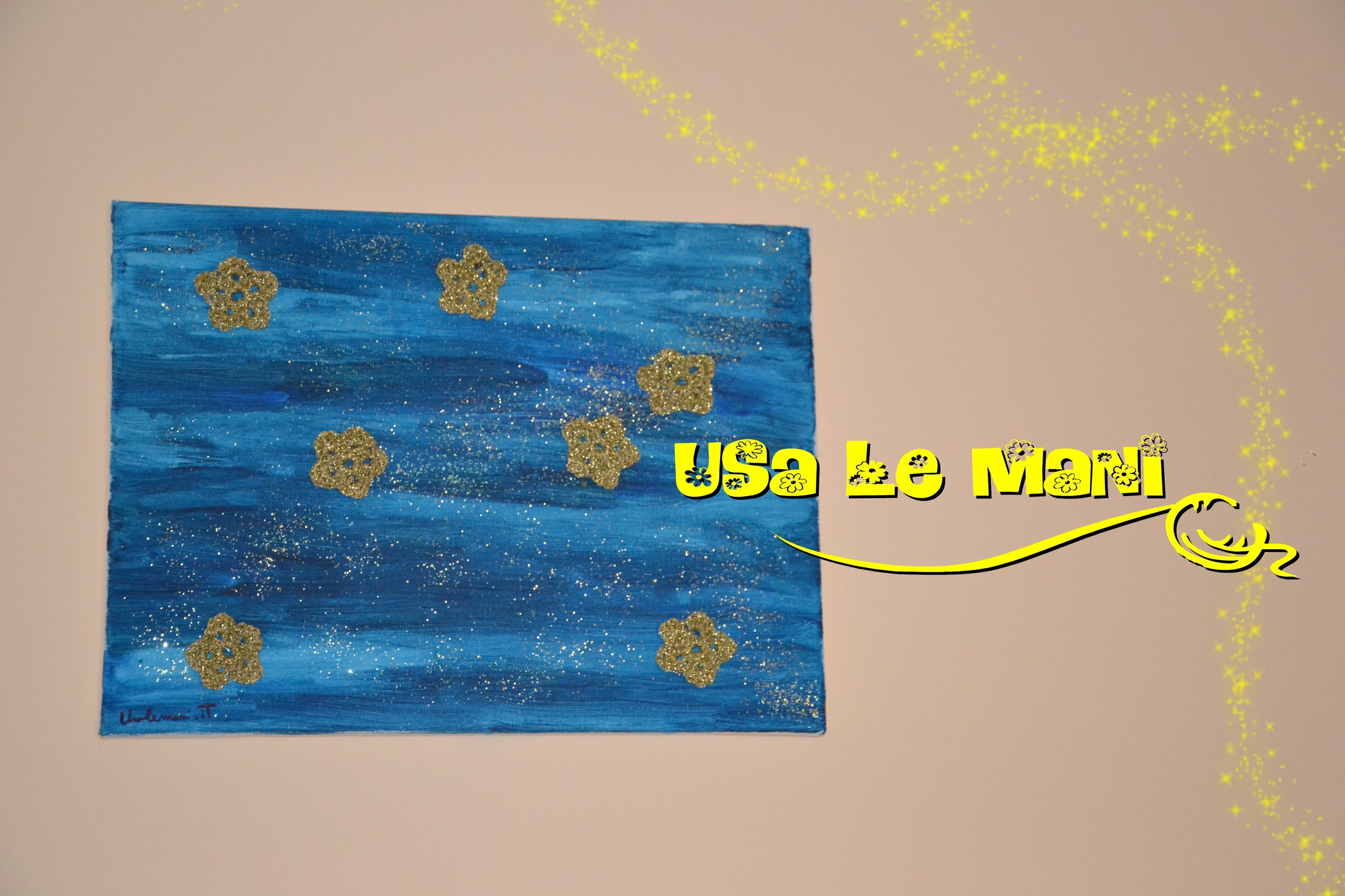 Quadro cielo stellato a uncinetto. starry sky crocheted painting