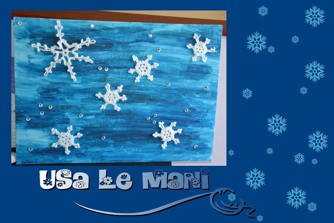Quadro fiocchi di neve all'uncinetto. crochet snowflakes painting