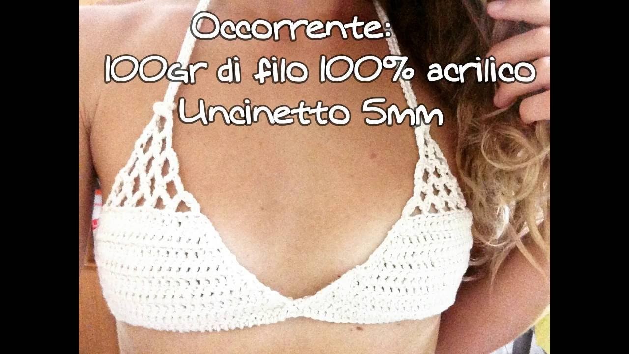 TRIANGOLO BIKINI ALL'UNCINETTO come fare passo passo -- How to crochet a bikini top