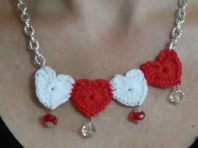 Collana "Cuori all'uncinetto"."Necklace hearts crocheted"