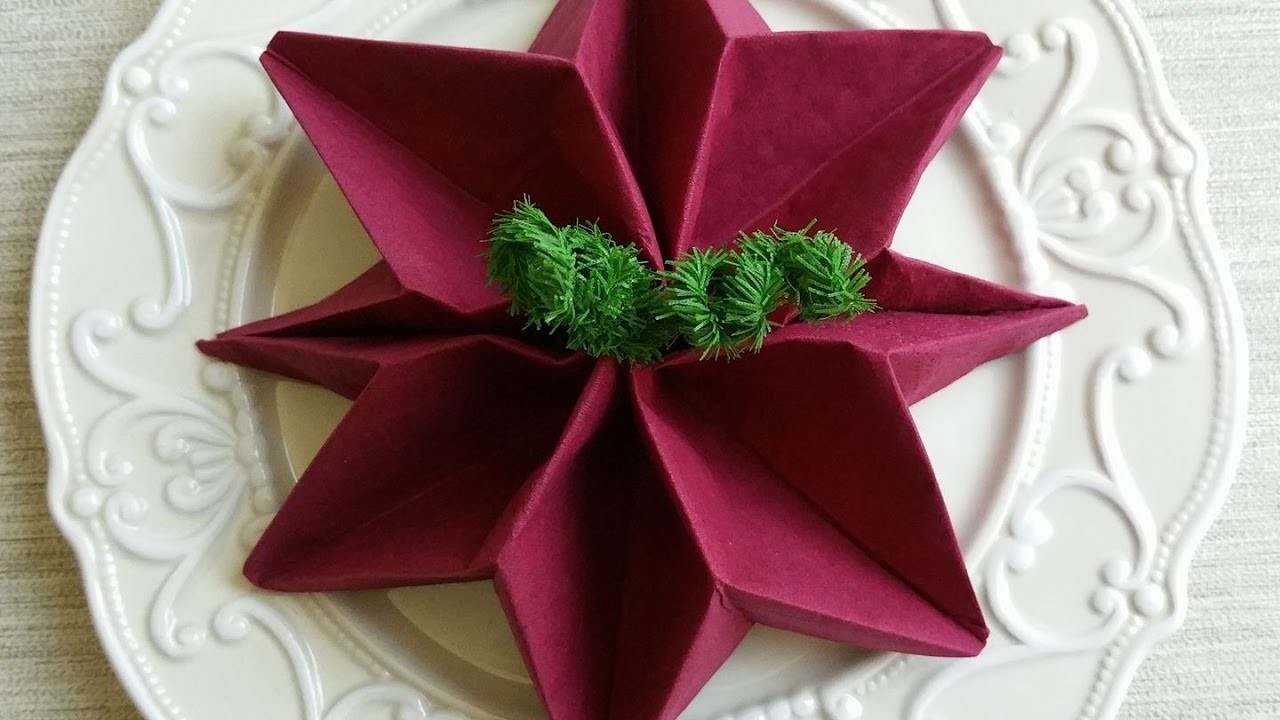 Come Piegare un tovagliolo, stella di Natale, Christmas Poinsettias  Napkin  Folding  Tutorial