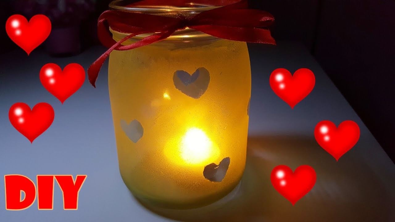 Tutorial San Valentino-portacandela cuore fai da te con barattolo di vetro-Valentine's Day DIY