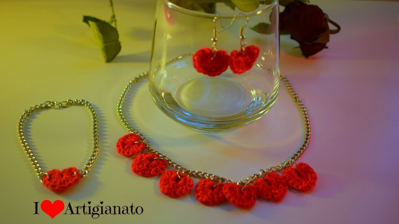 Collana, braccialetto, orecchini ad uncinetto San Valentino in 5 minuti.crochet Jewelry
