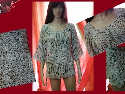 Maglia traforata all'uncinetto "Chiara" - crochet Woman shirt- camisa mujer a ganchillo