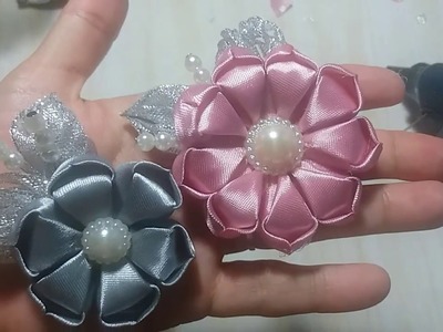 38) DIY - Tutorial || Cara Membuat Bros Bunga || How to Make Simple Kanzashi Flower