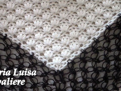 Scialle punto tris di puff su rete e punto strega tutorial Crochet shawl
