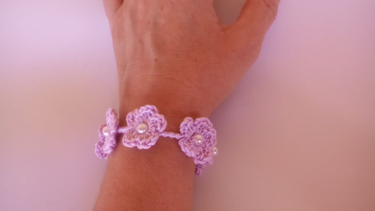 Bracciale Fiorellini ad Uncinetto -Crochet Bracelet Flowers - Brazalete  crochet Pulsera Crochet