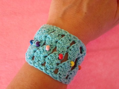 Bracciale con Perle ad Uncinetto - Bracelet Pearl Crochet - Brazalete  perlas crochet Pulsera