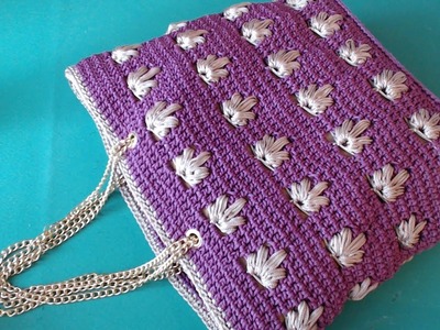 La Borsa Violet all'uncinetto a punto Leaf.  Crochet bag