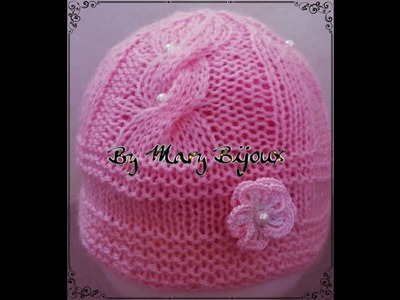 Cappellino Bimba a maglia(6-9 mesi).Knit Baby Hat with Cable(6-9 M)