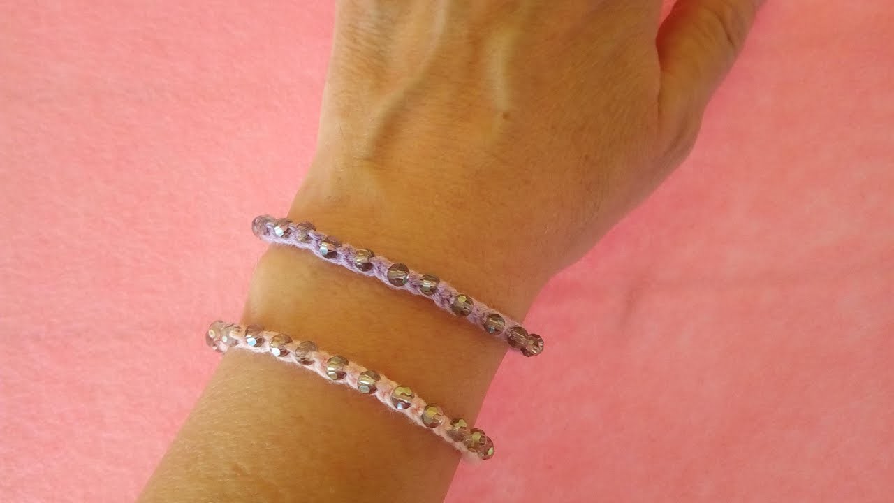 Bracciale con Perle ad Uncinetto Crochet Bracelet Pearl - Brazalete perlas crochet Pulsera crochet