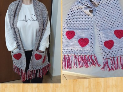 #uncinetto  Sciarpa con tasche Uncinetto.Crochet scarf.Bufanda de ganchillo