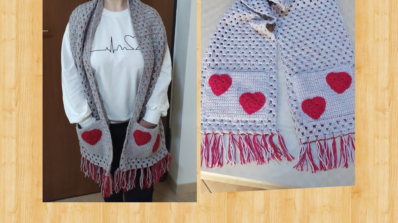 #uncinetto  Sciarpa con tasche Uncinetto.Crochet scarf.Bufanda de ganchillo