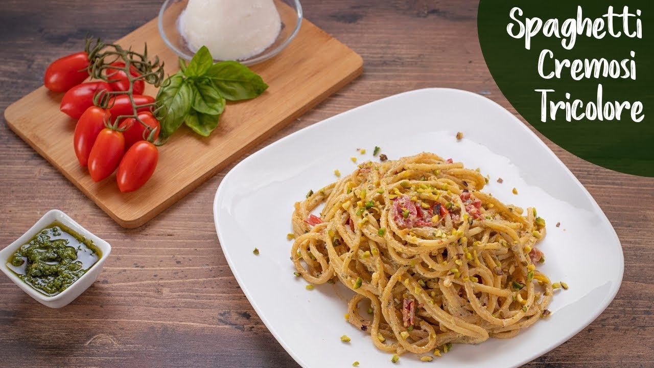 SPAGHETTI CREMOSI TRICOLORE Ricetta Facile - Spaghetti With Creamy Ricotta Pesto Easy Recipe