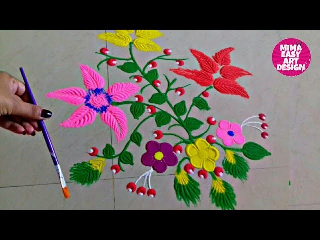 WOW Small Flower shape colorfull Rangoli Design using Brush