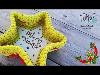 Cesto natalizio all'uncinetto "Stella" su base in legno - Crochet star basket