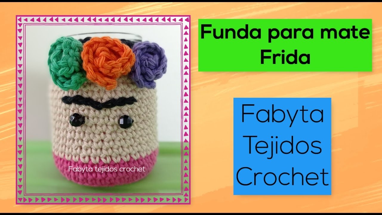 Funda para mate en crochet Frida Kahlo