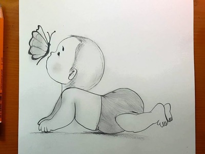 Disegni facile | Come disegnare Un bambino carino con uno scenario di disegno a farfalla