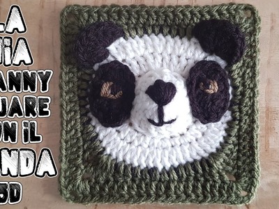 Granny square con il panda 3D - serie mattonelle uncinetto con animali