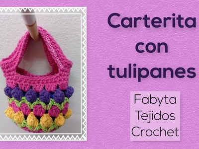 Carterita souvenir con tulipanes en crochet