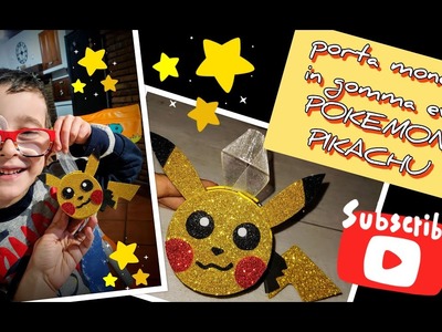 DIY-TUTORIAL-porta monete in GOMMA EVA fatto con i tappi della nutella-pokemon-pikachu-