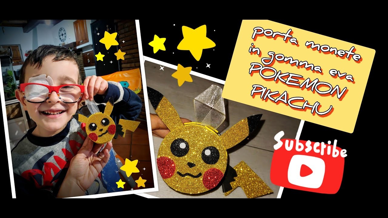 DIY-TUTORIAL-porta monete in GOMMA EVA fatto con i tappi della nutella-pokemon-pikachu-