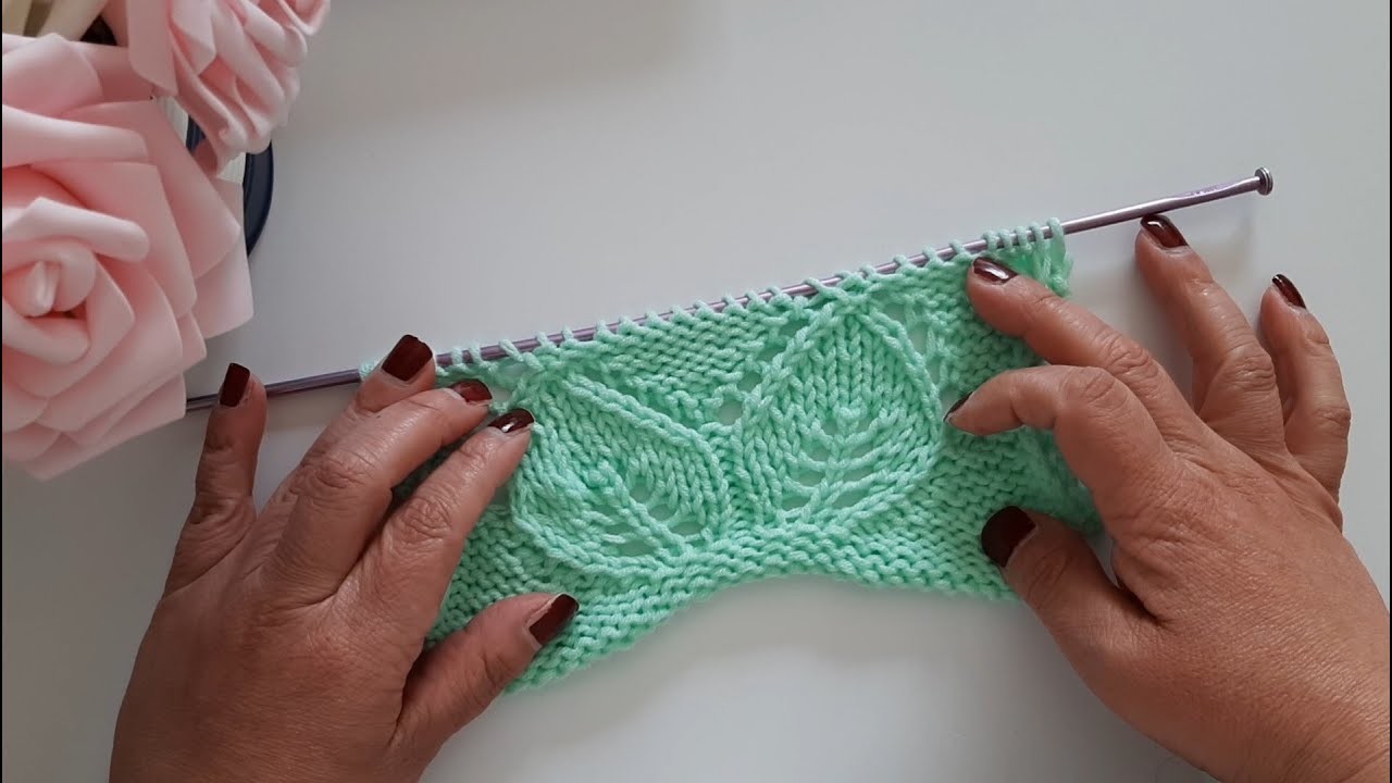 Motivo foglie doppie ai ferri n°31. leaf knitting pattern stitch. punto hojas a dos agujas