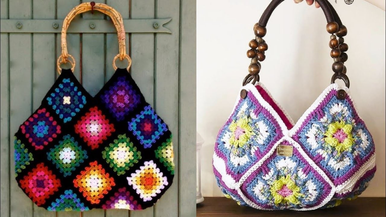 Borsa granny uncinetto|granny square pattern crochet handmade bags designs
