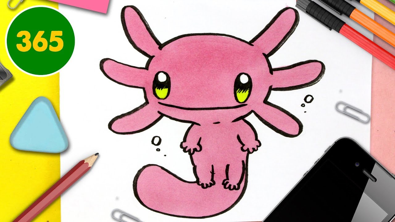 COME DISEGNARE AXOLOTL KAWAII - Come disegnare animali