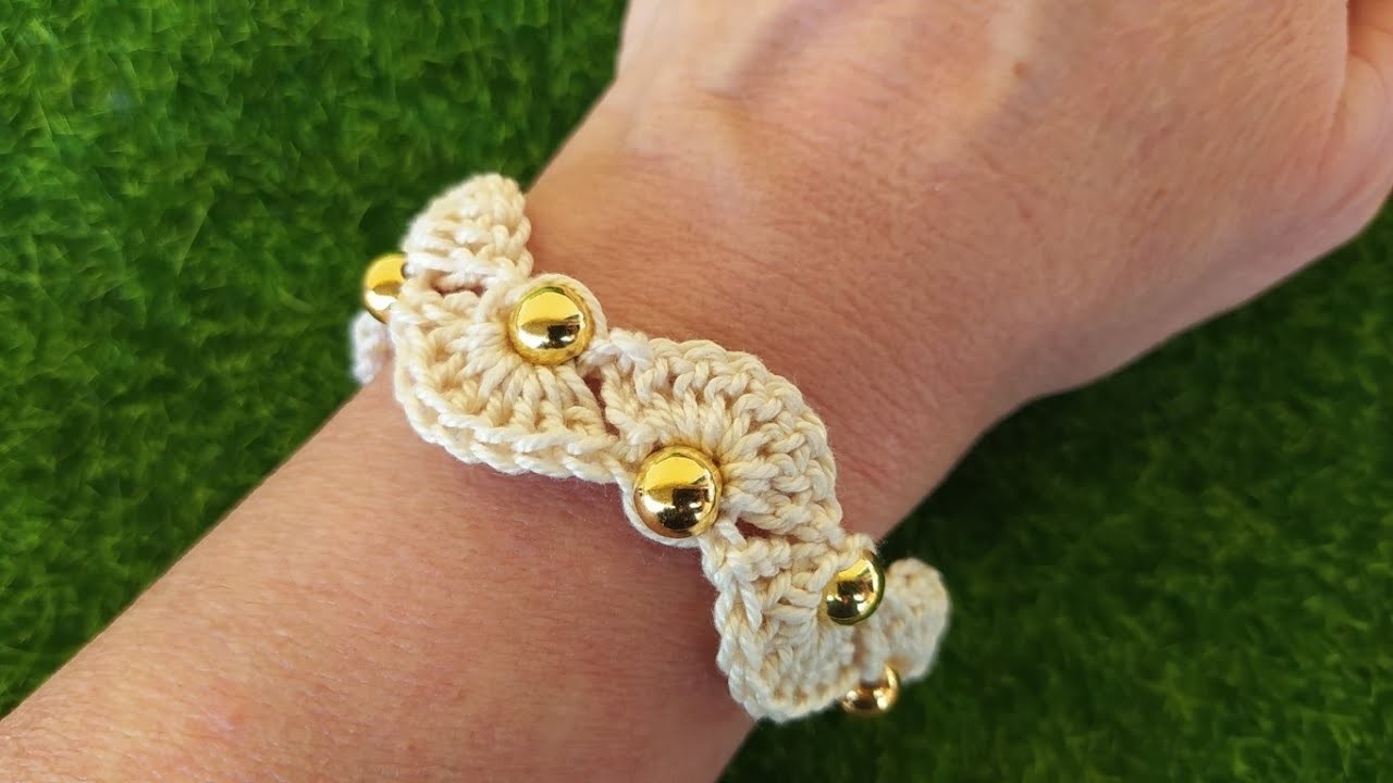 Bracciale con Perle ad Uncinetto ✨ Crochet Bracelet Pearl ???? Brazalete perlas crochet Pulsera crochet