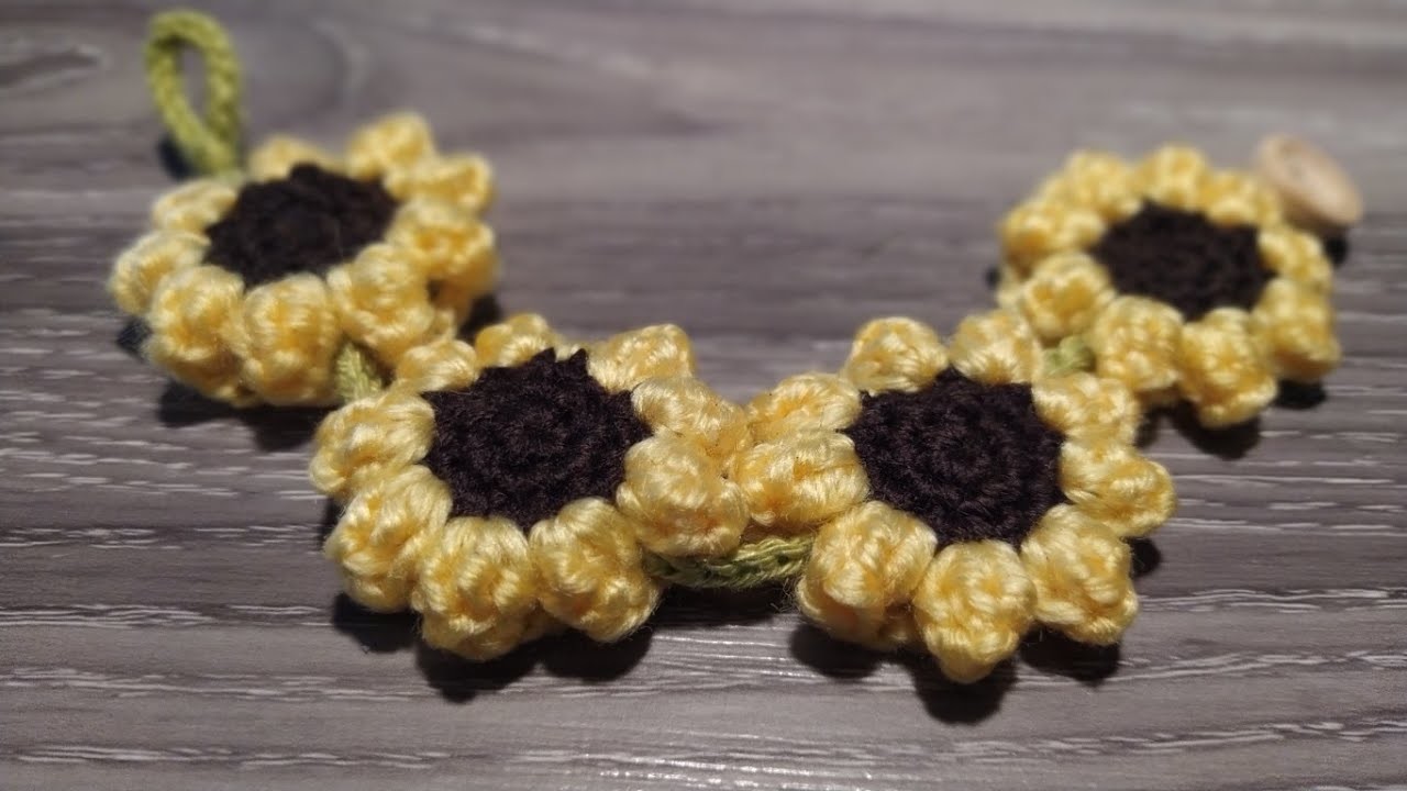 Bracciale Girasoli ad Uncinetto ???????? Crochet Bracelet Sunflower - Pulsera Brazalete crochet Girasol