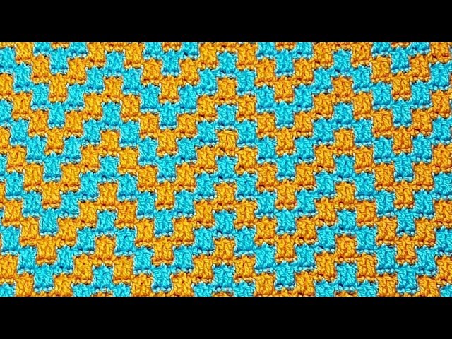 Mosaic crochet (giri 1-4). Tecnica giri di sola andata. Fantasia onde.