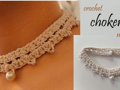 قلادة كروشي 2021.crochet lace choker, crochet necklace tutorial
