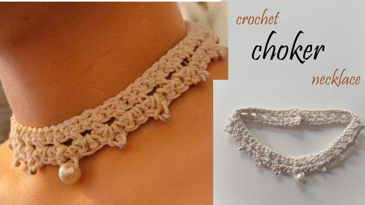 قلادة كروشي 2021.crochet lace choker, crochet necklace tutorial