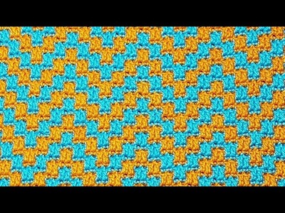Mosaic crochet (giri 11-15). Tecnica in giri di andata e ritorno. Motivo onde.