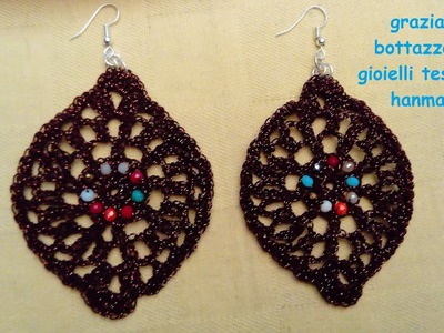 Orecchini in crochet leaves     gioielli tessili handmade