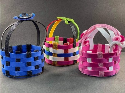 DIY.Come creare CESTINI INTRECCIATI per Picnic di gomma Eva Fommy Foamy Foami Fomi. Canasta Basket