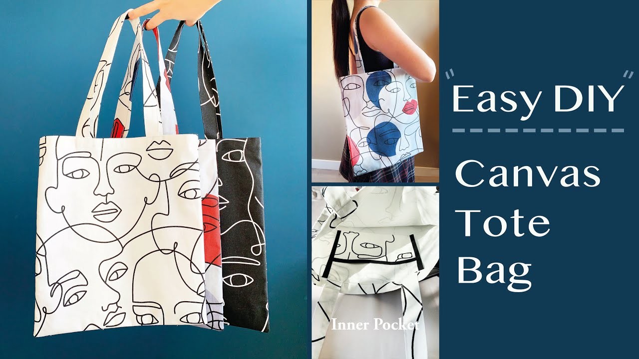 Easy DIY Canvas Tote Bag Making Tutorial. DIY 肩背帆布包 不需拷克
