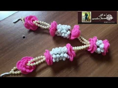 Woolen Jasmine roses crochet garland woolen  लोकरीचे विणकाम मोगरा गुलाब हार कंठी #sareeka