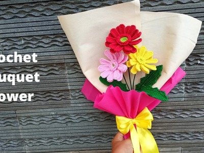 Crochet a Gerbera Flower || Tutorial Merajut Bunga Gerbera.Herbras